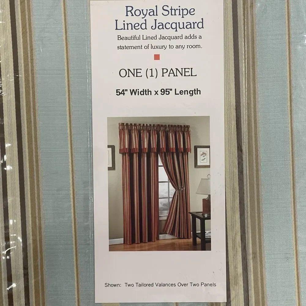 NWT 2 Royal Stripe Lined Jacquard Curtain Panel Rod Pocket Light Filtering 54x95